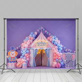 Aperturee Aperturee Pastel Circus Cake Smash Photography Backdrop Pink and Blue Tent with Balloons Boy or Girl First Birthday Photo Prop